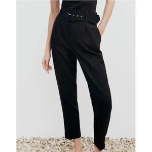 New ZARA Women's Black Belted Tapered Pants Size XS